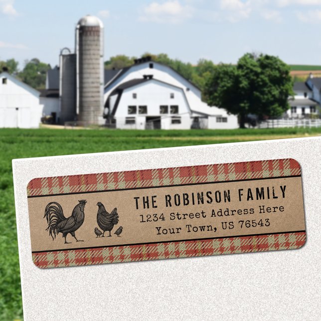 Rooster Hen Chicks Country Red Kariert Kraft Adres (Choose from Return Address Labels, Shipping Labels or Standard Address Labels)