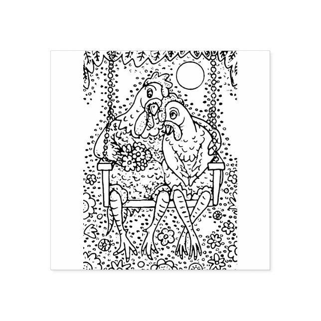 ROOSTER & HEN LOVERS, PORCH SWING, FARM SWEETHEART GUMMISTEMPEL (Prägung)