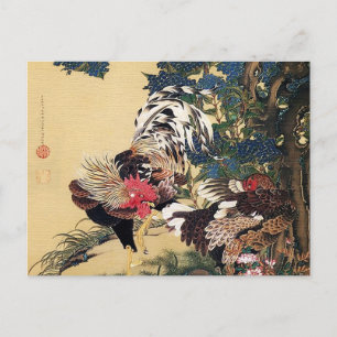 Rooster Hen und Hydrangea von Ito Jakuchu Postkarte