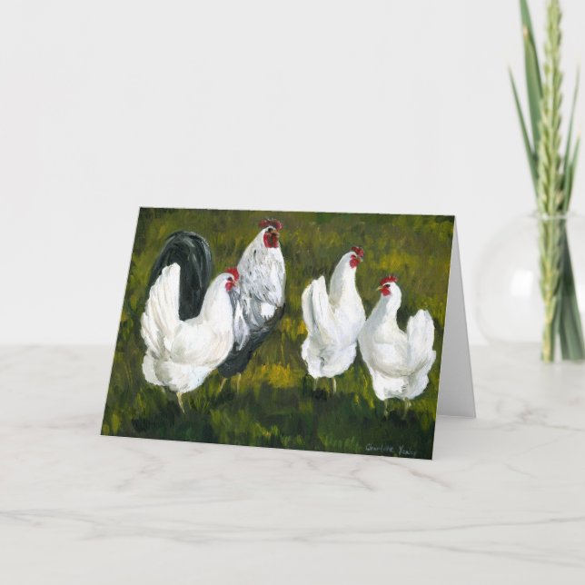 "Rooster & Hens" Art Grußkarte Karte (Vorderseite)