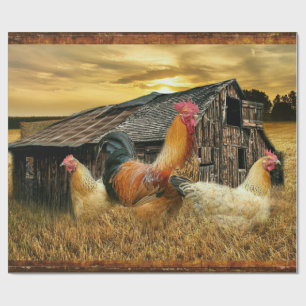 Rooster Hens Rustic Barcoop Geschenkpapier