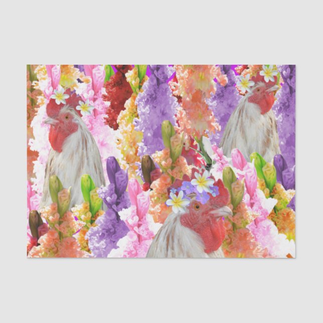 Rooster Hollyhocks und Frangipanis, Seidenpapier (Vorderseite)