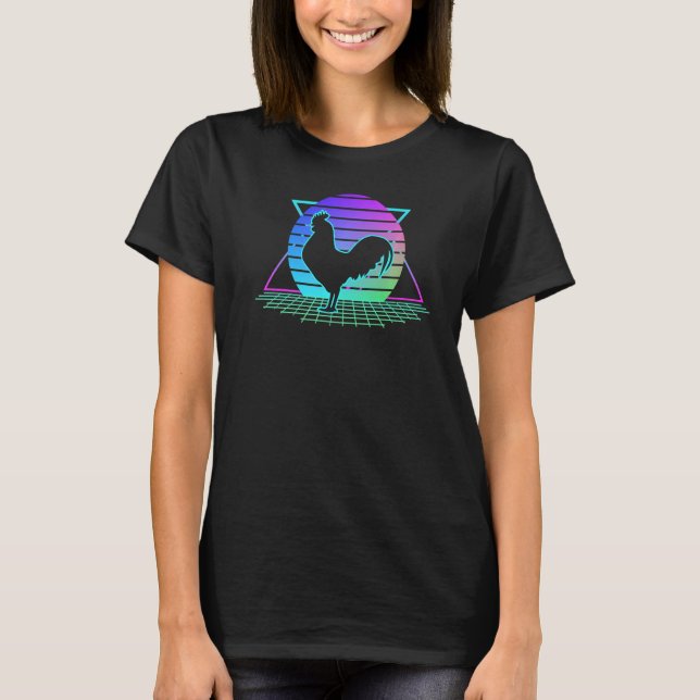 Rooster Hühnchen Retro 80er Style Sunset Bauer Gra T-Shirt (Vorderseite)