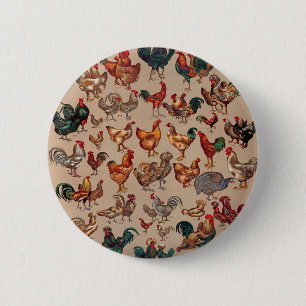 Rooster-Hühnerfarm Landtier Button