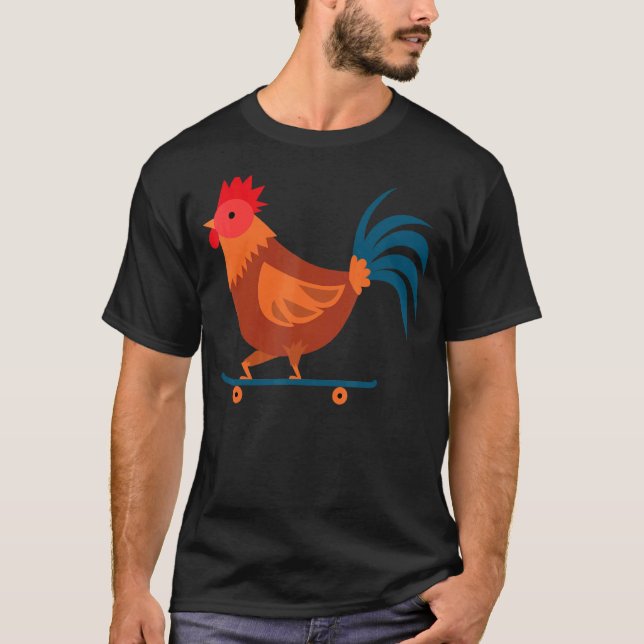 Rooster-Hühnerskateboard Farm Poultry-Skateboard T-Shirt (Vorderseite)