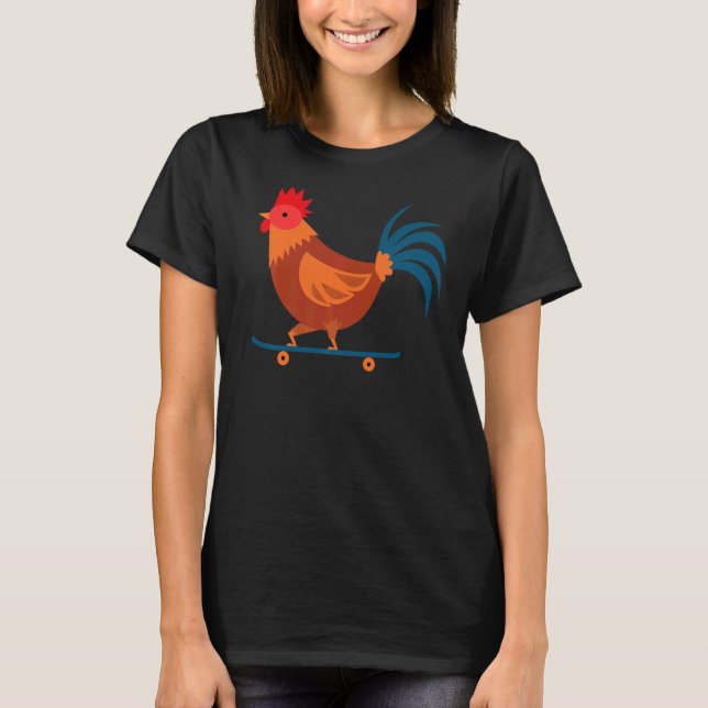 Rooster-Hühnerskateboard Farm Poultry-Skateboard T-Shirt (Vorderseite)