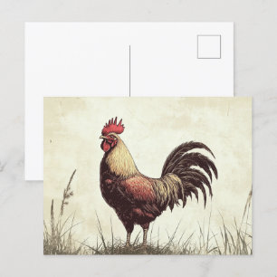 Rooster Illustration Vintag Tone Postkarte