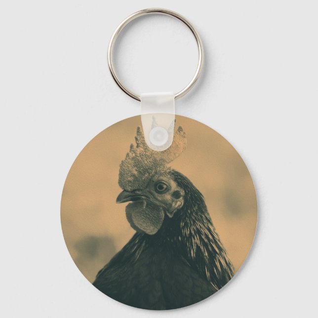 Rooster im Sepia-Schlüsselanhänger Schlüsselanhänger (Vorderseite)