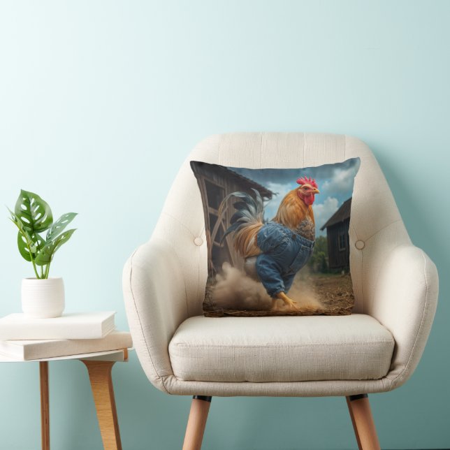 Rooster in einem dummen Bauernhof Kissen (Stuhl )