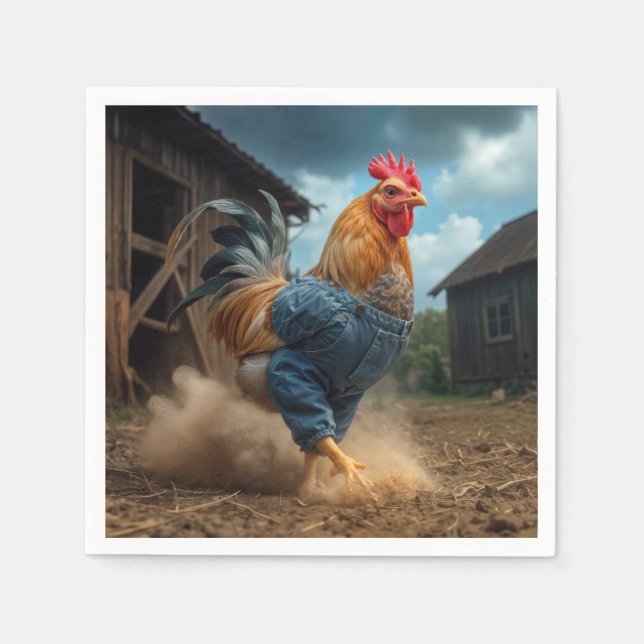 Rooster in einem dummen Bauernhof Serviette (Vorderseite)