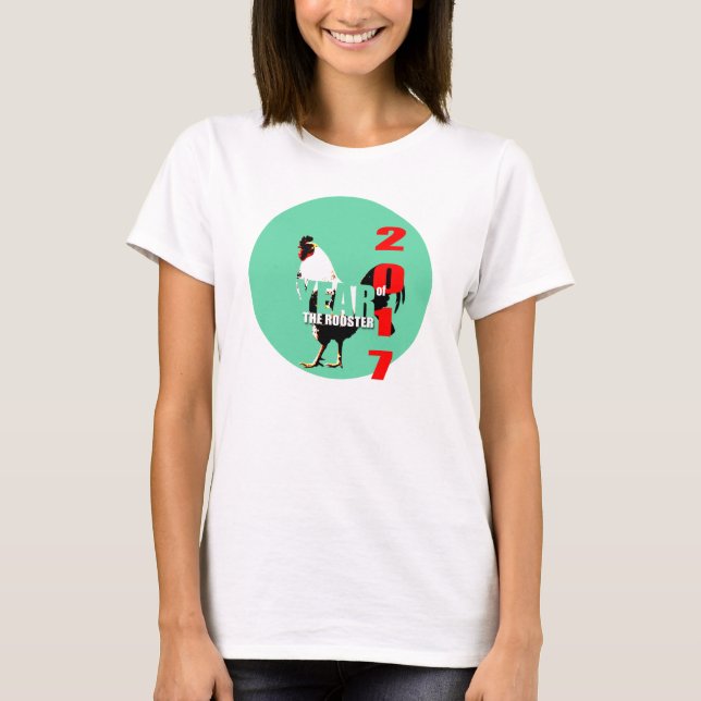 Rooster Jahr 2017 Shirt für Frauen im grünen Kreis (Vorderseite)