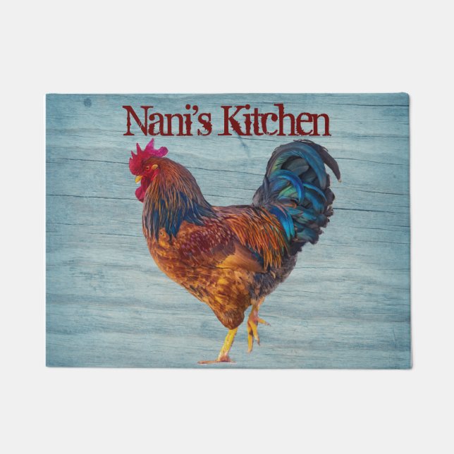 Rooster Kiteküche personalisieren Farbe des Namens Fußmatte (Vorderseite)