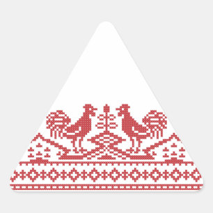 Rooster-Kreuzstich Dreieckiger Aufkleber