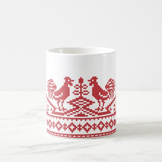 Rooster-Kreuzstich Kaffeetasse (Mittel)
