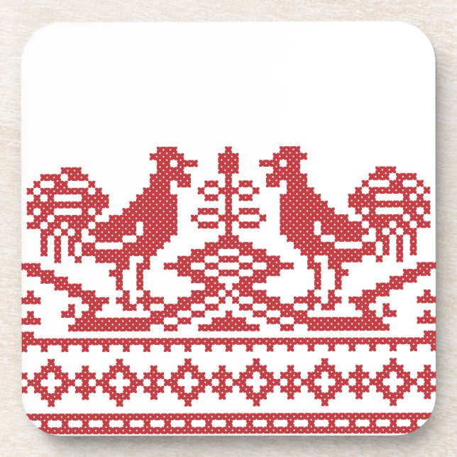 Rooster-Kreuzstich Untersetzer (Vorderseite)