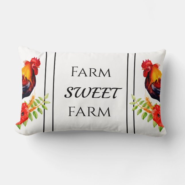 Rooster mit Poppies Bauernhof Kissen Kissen (Vorderseite)