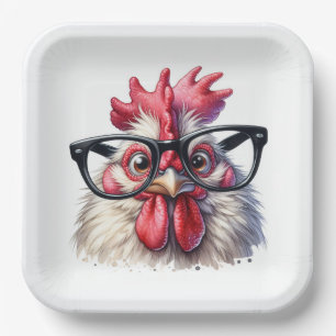 Rooster mit schwarzer Brille Pappteller