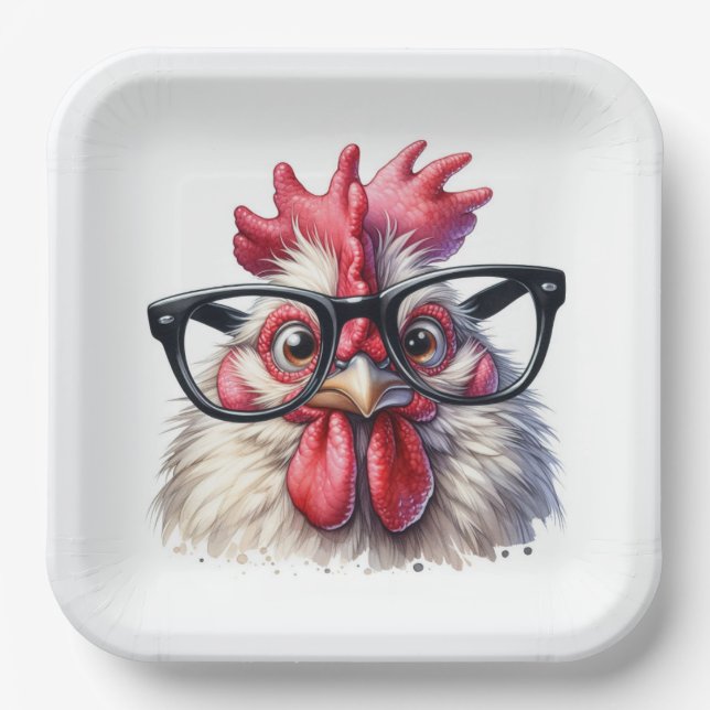 Rooster mit schwarzer Brille Pappteller (Vorderseite)