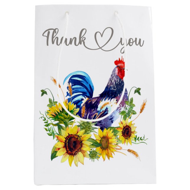 Rooster mit Sonnenblumen Kunst und Kultur Mittlere Geschenktüte (Vorderseite)