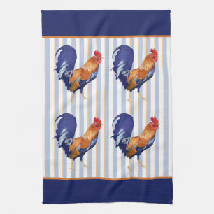 Rooster motifs rayures Serviette de cuisine