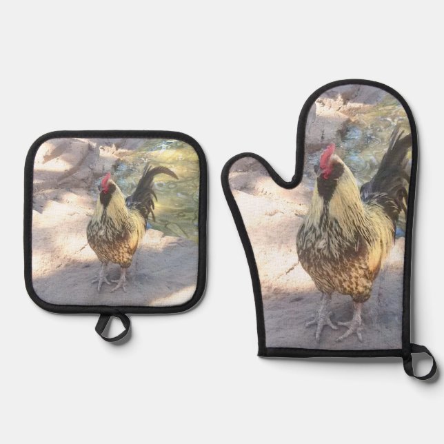 Rooster Ofenhandschuh & Topflappen-Set (Vorderseite)