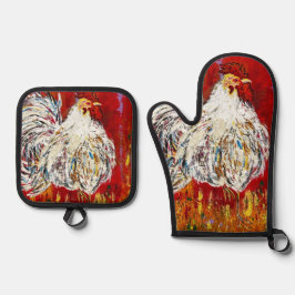 Rooster Oven Mitt Ofenhandschuh & Topflappen-Set