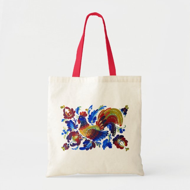 Rooster Petrykivka Ukrainische Kunst Tragetasche (Vorne)