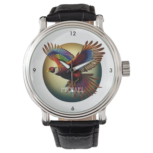 Rooster Pheasant Flying Armbanduhr (Vorderseite)