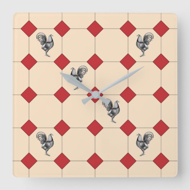 Rooster Quadratische Wanduhr (Vorderseite)