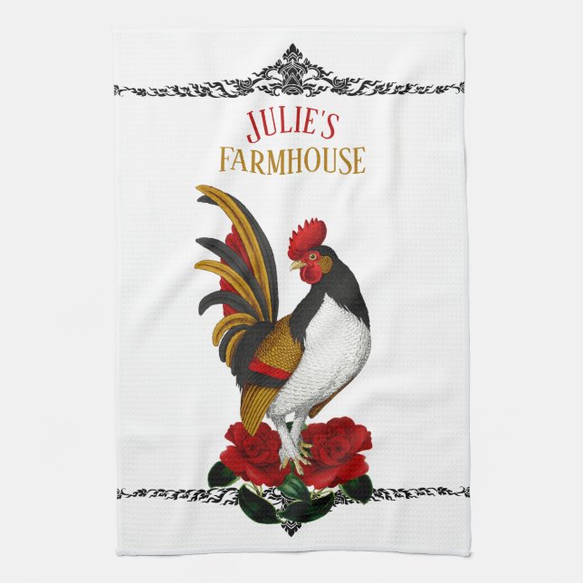 Rooster Red Black Gold Geschirrtuch (Vertikal)