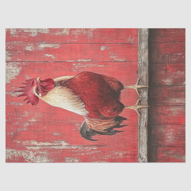 Rooster Red Wood Bard Wall Decoupage Seidenpapier (Vorderseite)