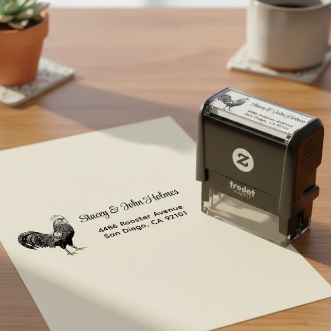 Rooster Return Address Self Inking Stamp Permastempel (Rooster return address stamp 🐓)