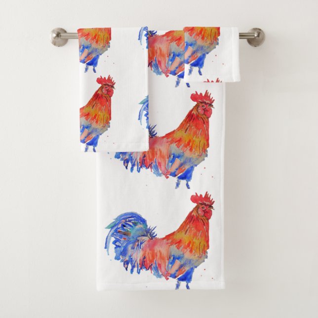 Rooster Roosters Hühner Blue Bird Boys Mens Badhandtuch Set (Insitu)