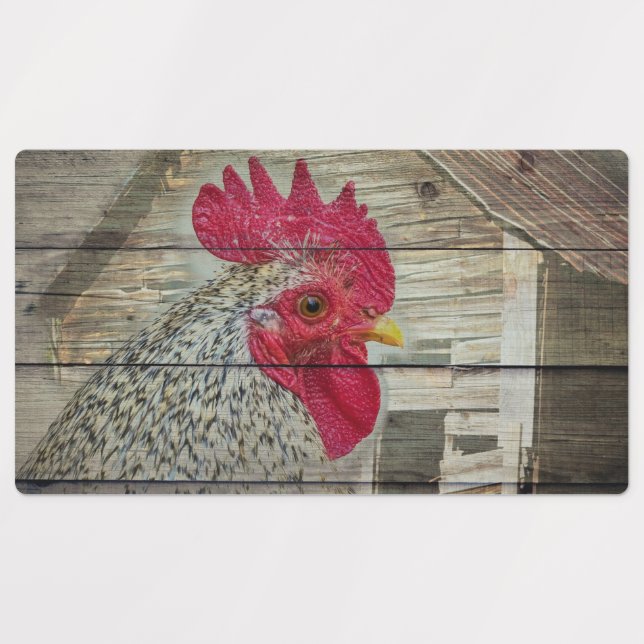 Rooster Rustic Chicken Coop Barboard Board Etiketten (Design 1)
