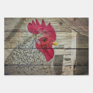 Rooster Rustic Chicken Coop Barboard Board Geschenkpapier Set