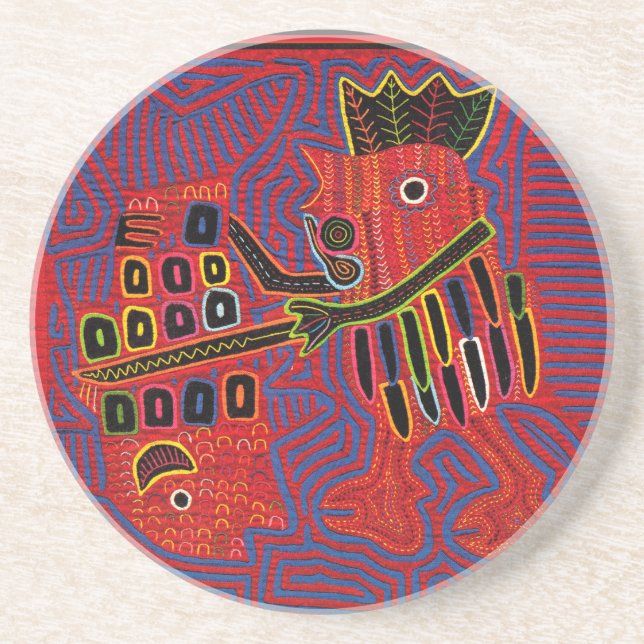 Rooster Scaling a Fish with a Machete Sandstein Untersetzer (Vorne)