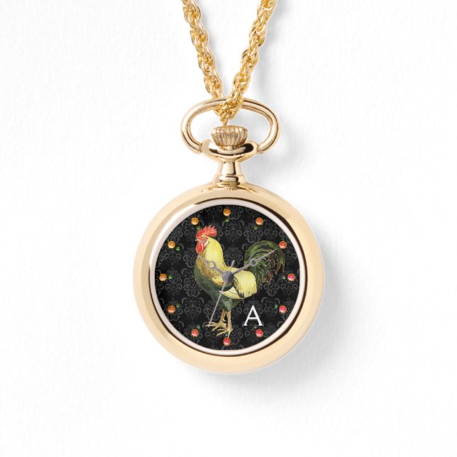 ROOSTER Schwarz-weiß Damask Monogramm Armbanduhr (Vorderseite)