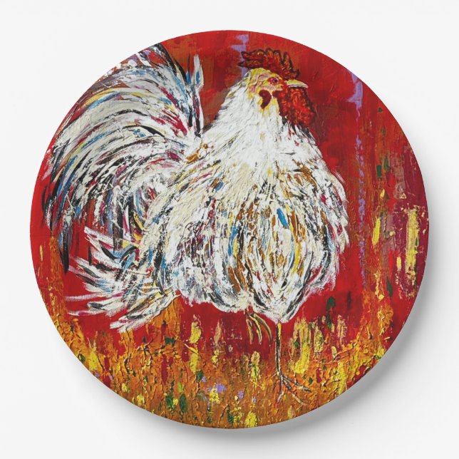 Rooster |Set für 9 Zoll-Teller-Hühnerpapier Pappteller (Vorderseite)