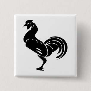Rooster Silhouette Button