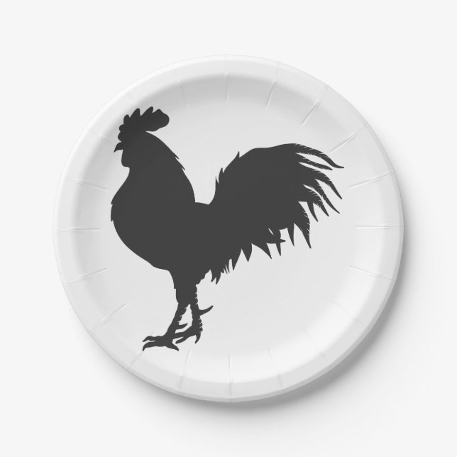 Rooster-Silhouette - Hintergrundfarbe auswählen Pappteller (Vorderseite)