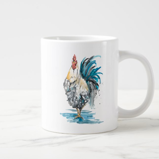 Rooster Splash - Aquarellbild Jumbo-Tasse (Rechts)