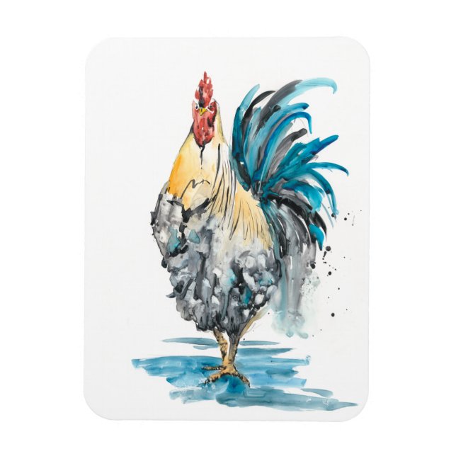 Rooster Splash - Aquarellbild Magnet (Vertikal)