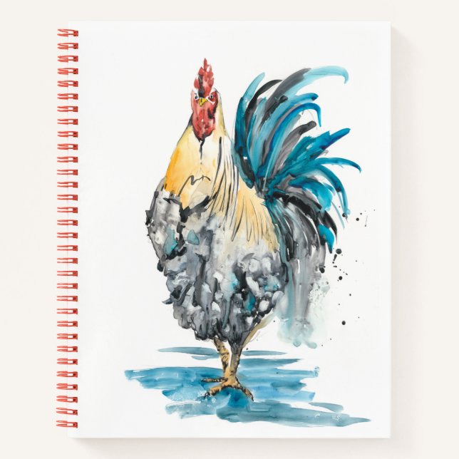 Rooster Splash - Aquarellbild Notizbuch (Vorderseite)