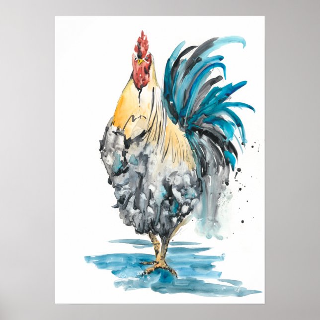 Rooster Splash - Aquarellbild Poster (Vorne)