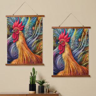 Rooster Splendor - Unübertroffene Majestät Wandteppich Mit Holzrahmen