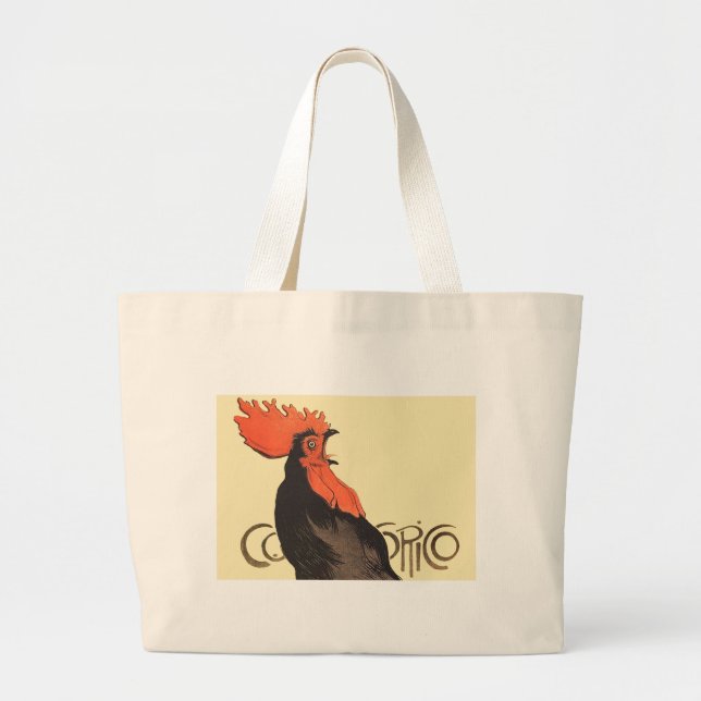 Rooster Steinlen Cocorico Französische Kunst Jumbo Stoffbeutel (Vorne)