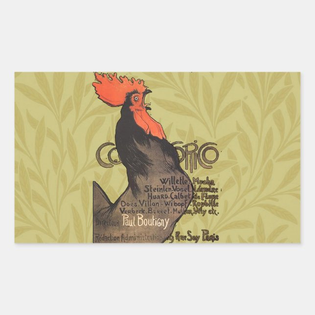 Rooster Steinlen Cocorico Französische Kunst Rechteckiger Aufkleber (Vorderseite)