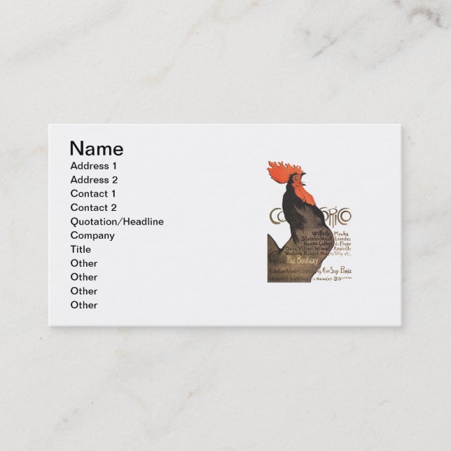 Rooster Steinlen Cocorico Französische Kunst Visitenkarte (Vorderseite)