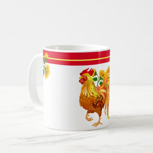 Rooster Sunflower Tasse (Vorderseite Links)