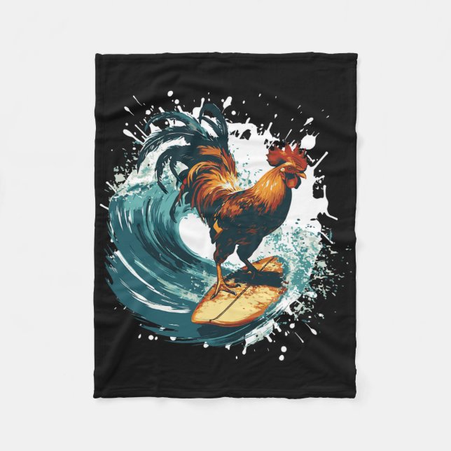 Rooster Surfing Animal Sport Surfer  Fleecedecke (Vorderseite)